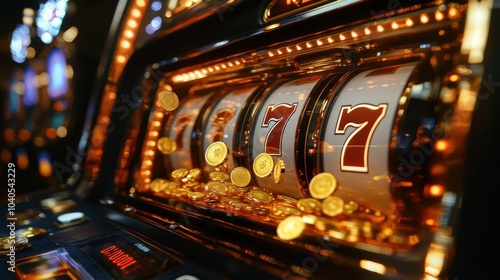 Close Up of Spinning Slot Machine with Coins