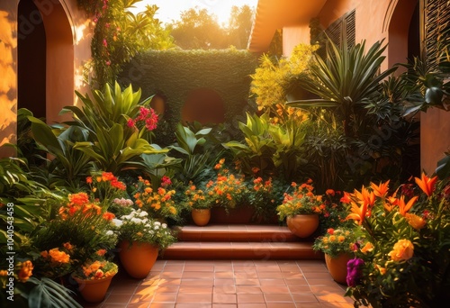 vibrant plant arrangements depicted colorful outdoor spaces lush bright harmonious designs, pot, container, decor, landscape, floral, foliage, greenery