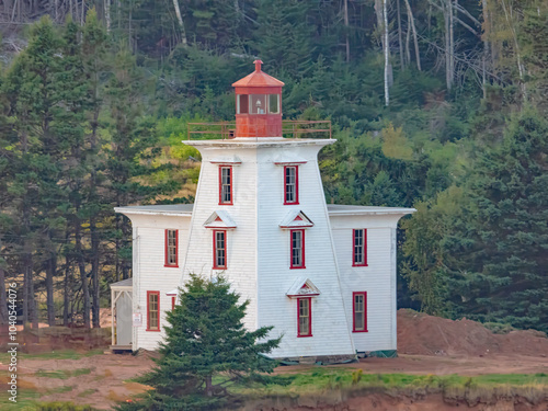 Blockhouse Point Light at Rocky Point, on the western shore of Charlottetown Harbour, Prince Edward Island, Canada photo