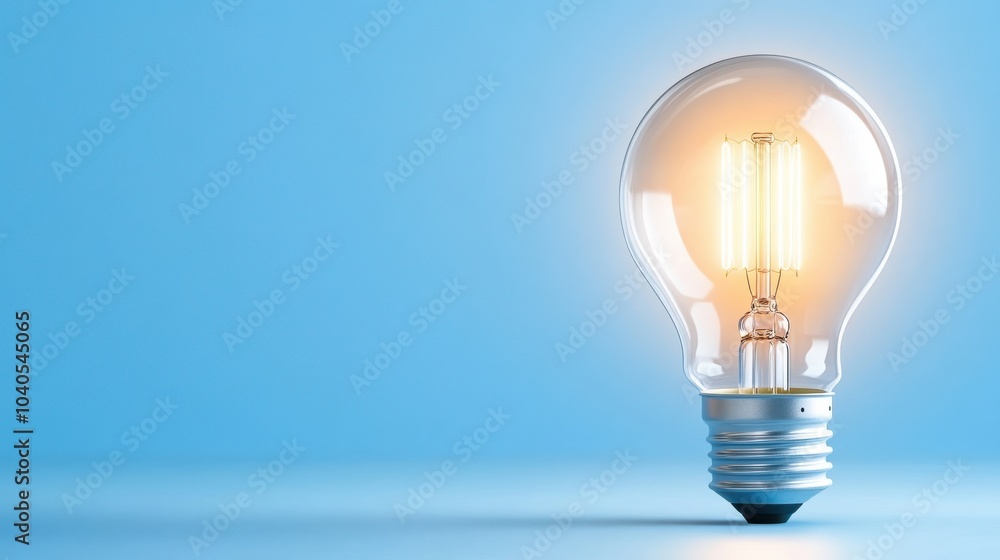 Close-Up of a Glowing Light Bulb on a Blue Background Close-Up of a Glowing Light Bulb on a Blue Background