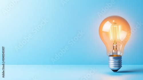 Glowing Edison Bulb on Blue Background