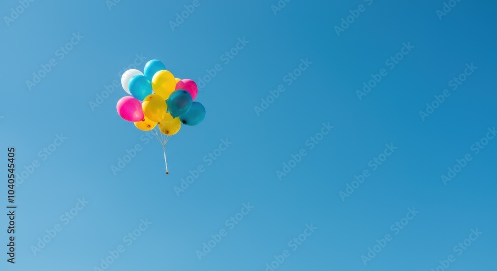 Fototapeta premium Colorful balloons float freely in clear blue sky