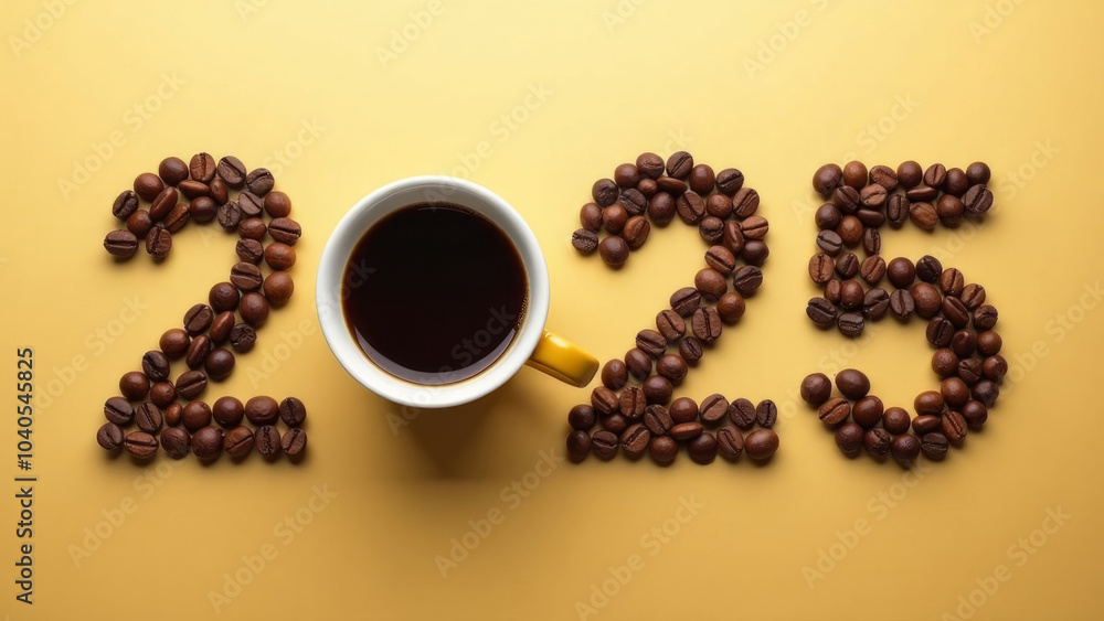 2025 coffee celebration: creative new year's concept with coffee beans and cup design 2025 coffee celebration: creative new year's concept with coffee beans and cup design