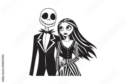 Halloween Jack and Sally Silhouette Vector for Printable Graphics