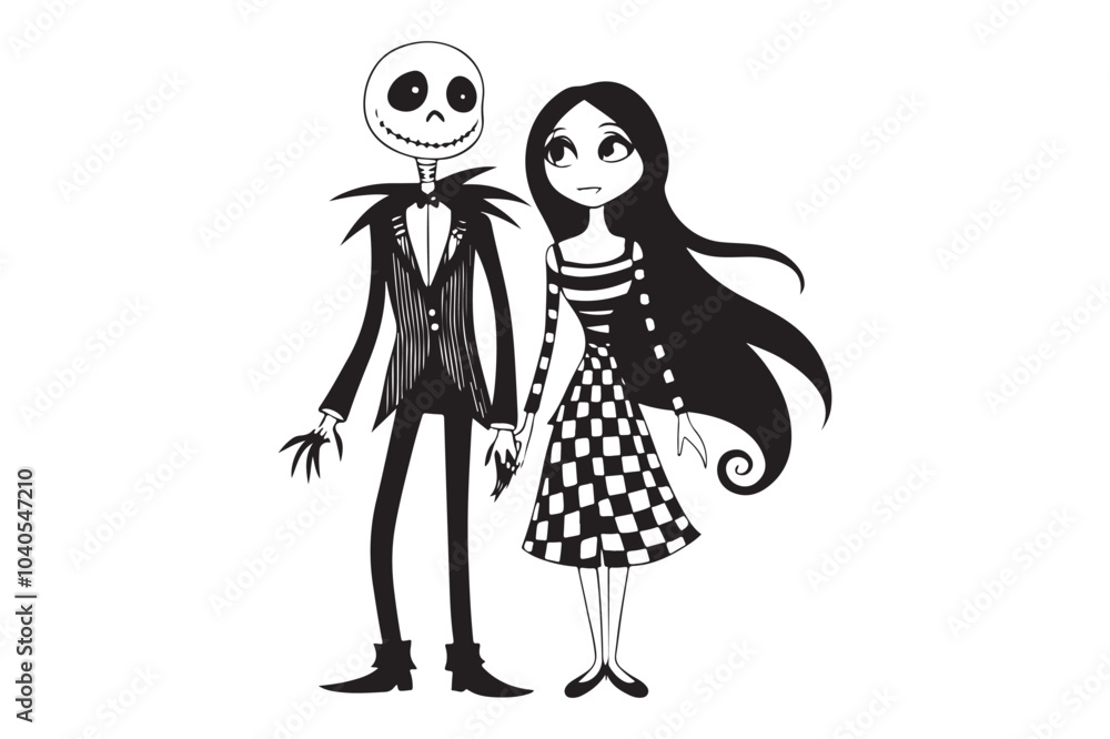 Fototapeta premium Halloween Jack and Sally Silhouette Vector for Printable Graphics