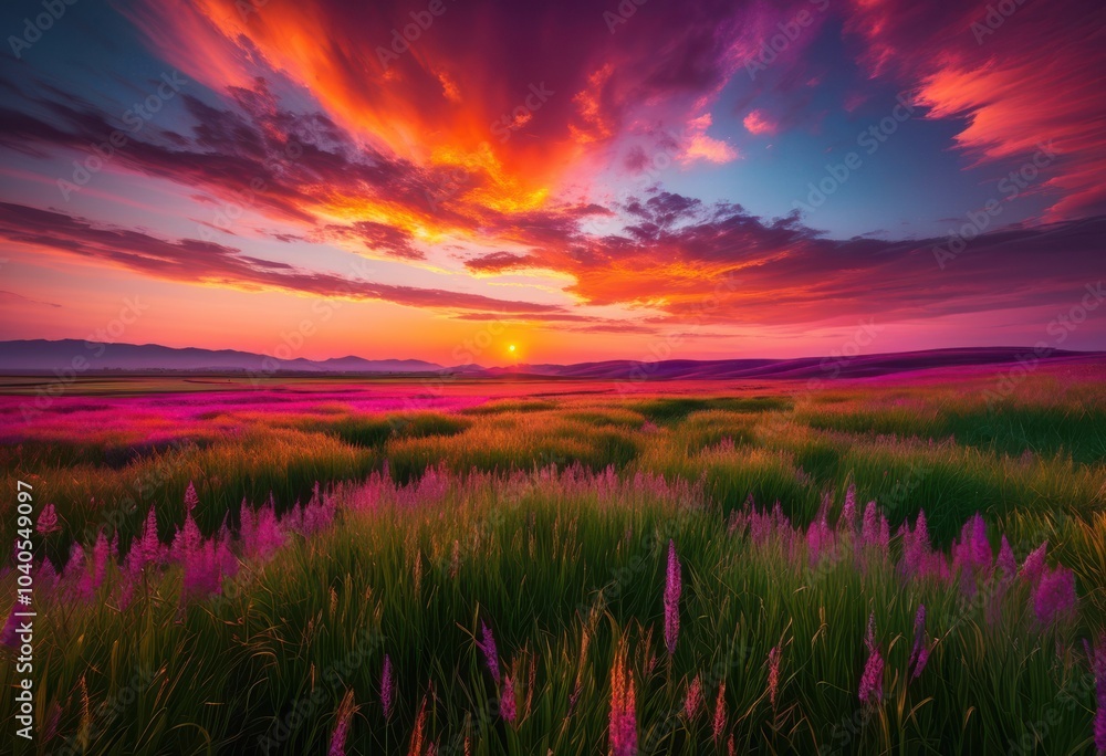 expansive rolling fields embraced vivid sunset hues bursting purple serene nostalgic landscape, twilight, dusk, scenery, horizon, nature, sky, grass expansive rolling fields embraced vivid sunset hues bursting purple serene nostalgic landscape, twilight, dusk, scenery, horizon, nature, sky, grass