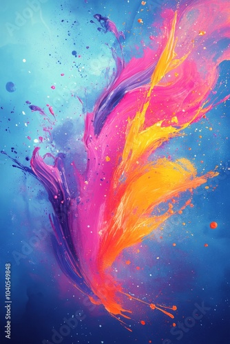 Vibrant abstract art with splashes of color on canvas created in a contempora...