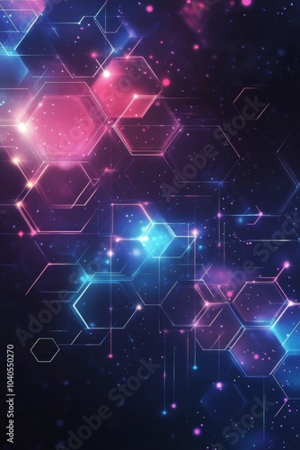 Abstract geometric background featuring hexagons with vivid colors and glowin...