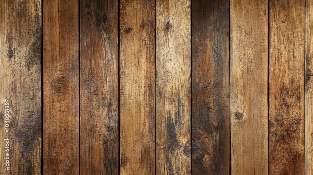 Naklejka premium Wooden wall with deep grain, knots, and weathered surface