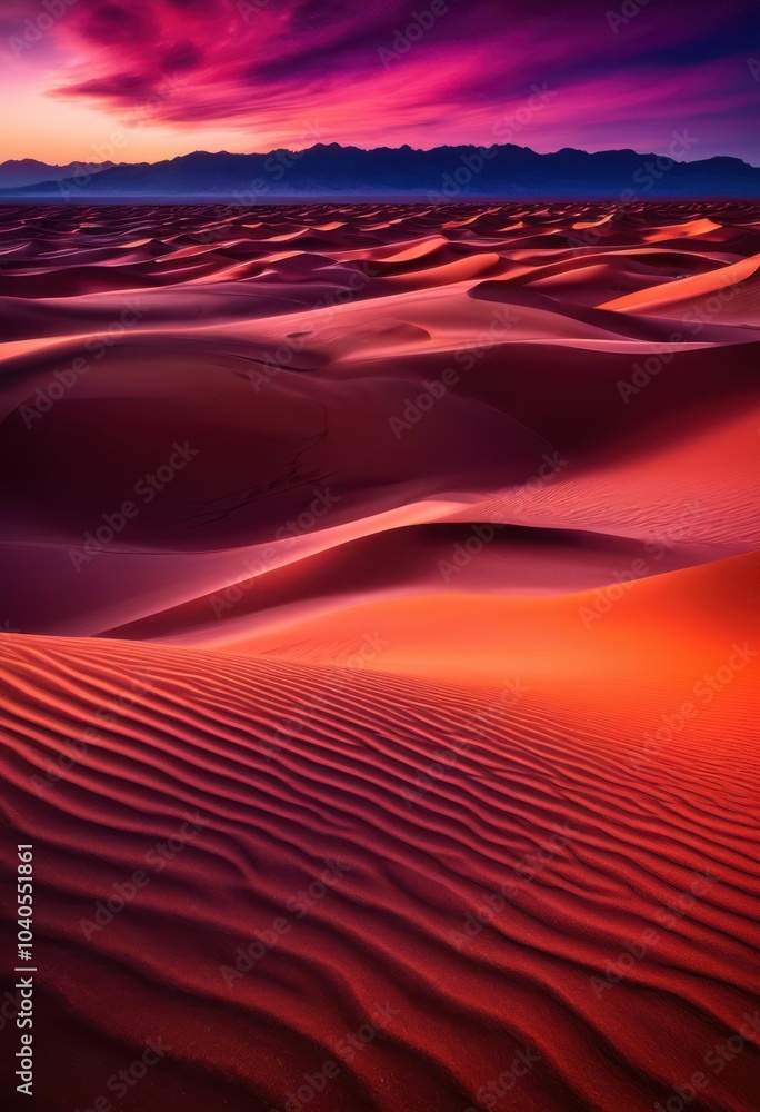 Naklejka premium stunning dessert landscapes bathed vibrant dusk colors rich textures unique patterns sky, desert, horizon, light, twilight, illumination, scenery, earth