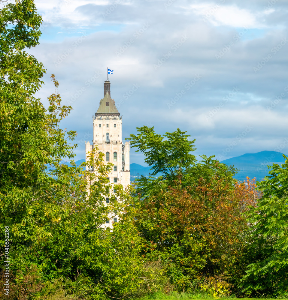 Quebec city skyline behind the forests of the Plains of Abraham Park, Quebec City, Quebec, Canada Quebec city skyline behind the forests of the Plains of Abraham Park, Quebec City, Quebec, Canada