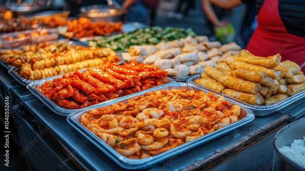 Fototapeta premium Vibrant Night Market Filled with Delicious Street Food
