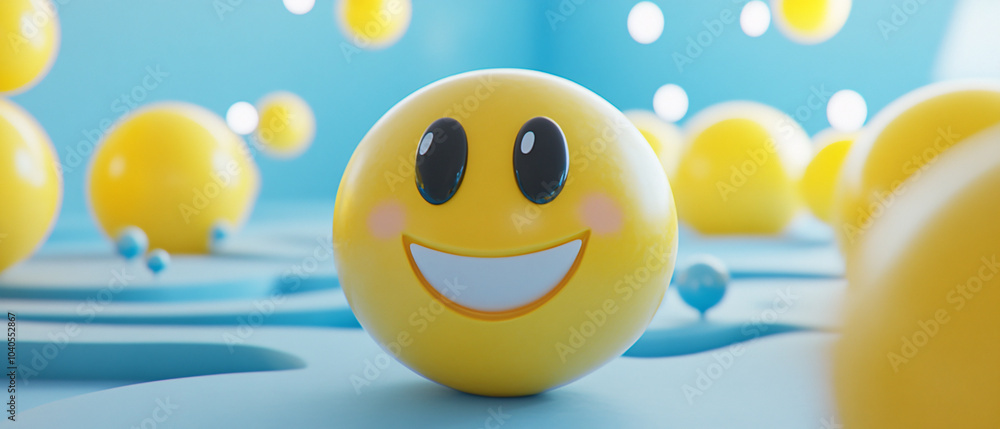 Naklejka premium Smiling Yellow Emoji with Blue Background 3D Render