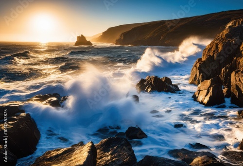 Wallpaper Mural majestic waves crashing serene rocky shoreline vibrant blue ocean breathtaking coastal views, beach, coastline, cliffs, water, horizon, sand, landscape, rocks Torontodigital.ca