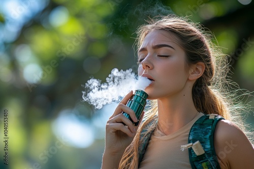 Woman enjoying a warm drink outdoors in a park during a cool autumn day