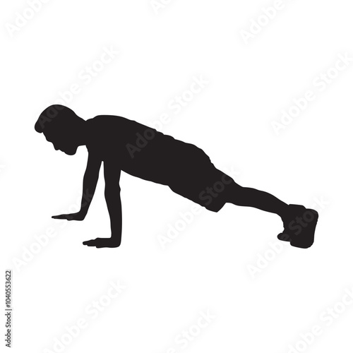Push up workout training exercise steps silhouette. Man doing push up icon. Fitness instructions step by step.