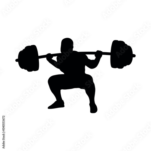 silhouette of a person lifting weights. Strong bodybuilder sportsman lifting heavyweight barbell over his head.