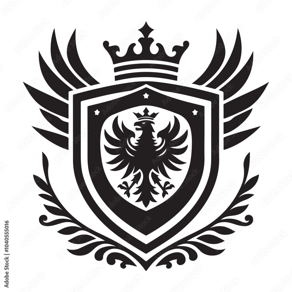 Obraz premium Shield emblem silhouette vector black color white background