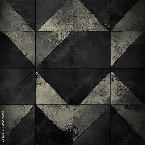 Abstract geometric pattern of dark textured tiles arranged in a modern design...