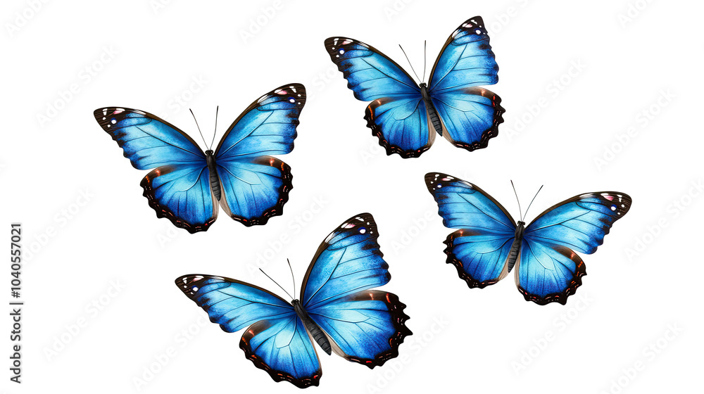 Three Vibrant Blue Butterflies on Display Generative AI Three Vibrant Blue Butterflies on Display Generative AI