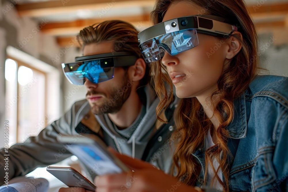Futuristic Couple Monitoring Smart Home with Holographic Screens and AI Security on Mobile Devices Futuristic Couple Monitoring Smart Home with Holographic Screens and AI Security on Mobile Devices