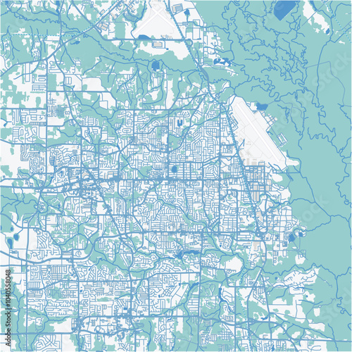 Map of Warner Robins in Georgia in a professional blue style. Contains layered vector with roads water, parks, etc.