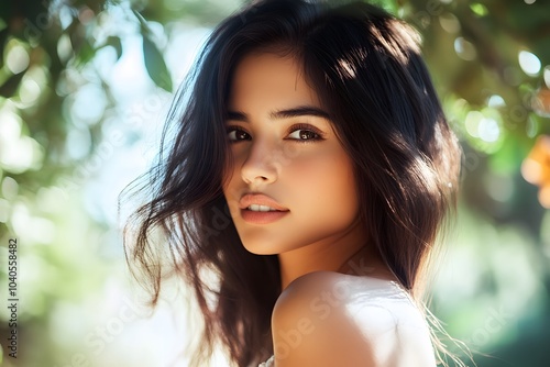 Close-up of a young woman with natural beauty and glowing skin