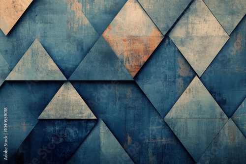 Blue geometric patterns on textured wall create an artistic modern design wit...