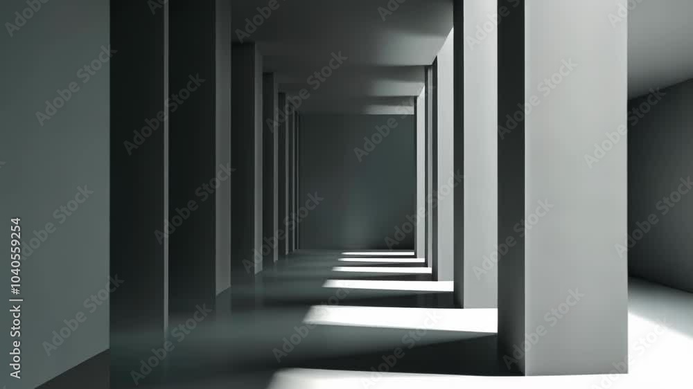 A minimalist interior space with elongated shadows and light creating depth and perspective. A minimalist interior space with elongated shadows and light creating depth and perspective.