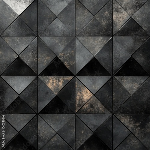 Abstract geometric pattern of dark textured tiles arranged in a modern design...
