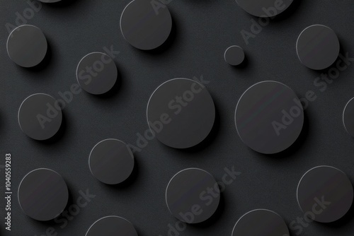 Collection of circular tiles in varied shades of black and gray arranged on a...