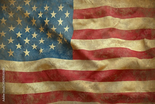 Close up view of an American flag showcasing stars and stripes with intricate...