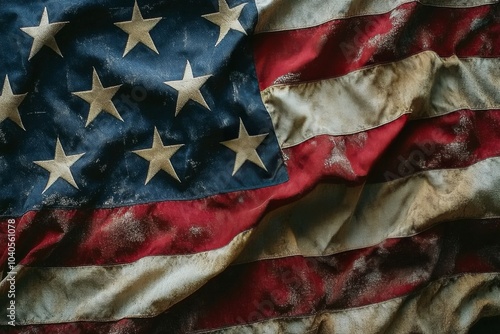 Close up view of an American flag showcasing stars and stripes with intricate...