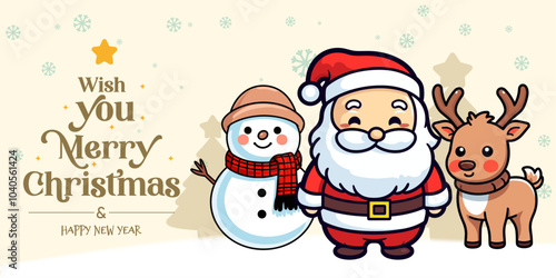Lettering for Cute and Funny Christmas - Christmas Banner with Winter Characters for Kids
