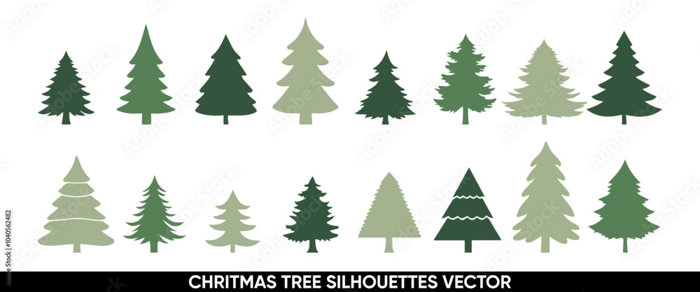 Obraz premium Pine Icon Set - Christmas Tree Icon Set, Vector Illustration of Pine Silhouette, Fir Tree Vector Set 