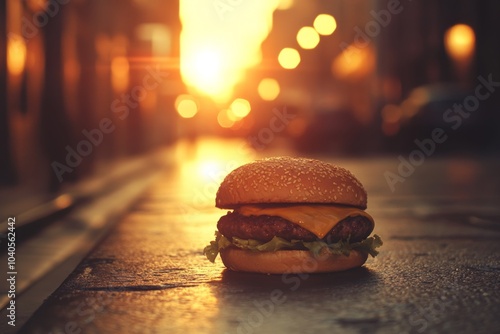 Street Burger at Sunset in City photo