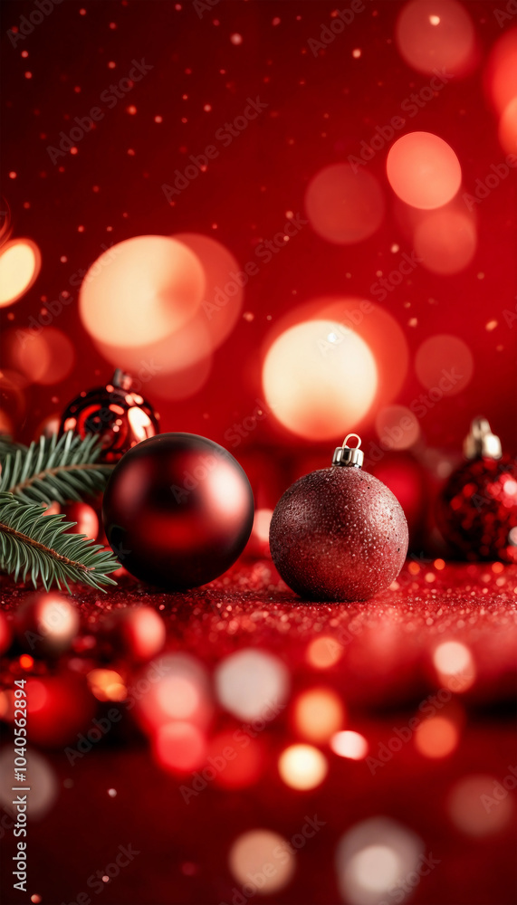 Obraz premium Christmas red background. Screensaver for smartphone screen. Bokeh effect