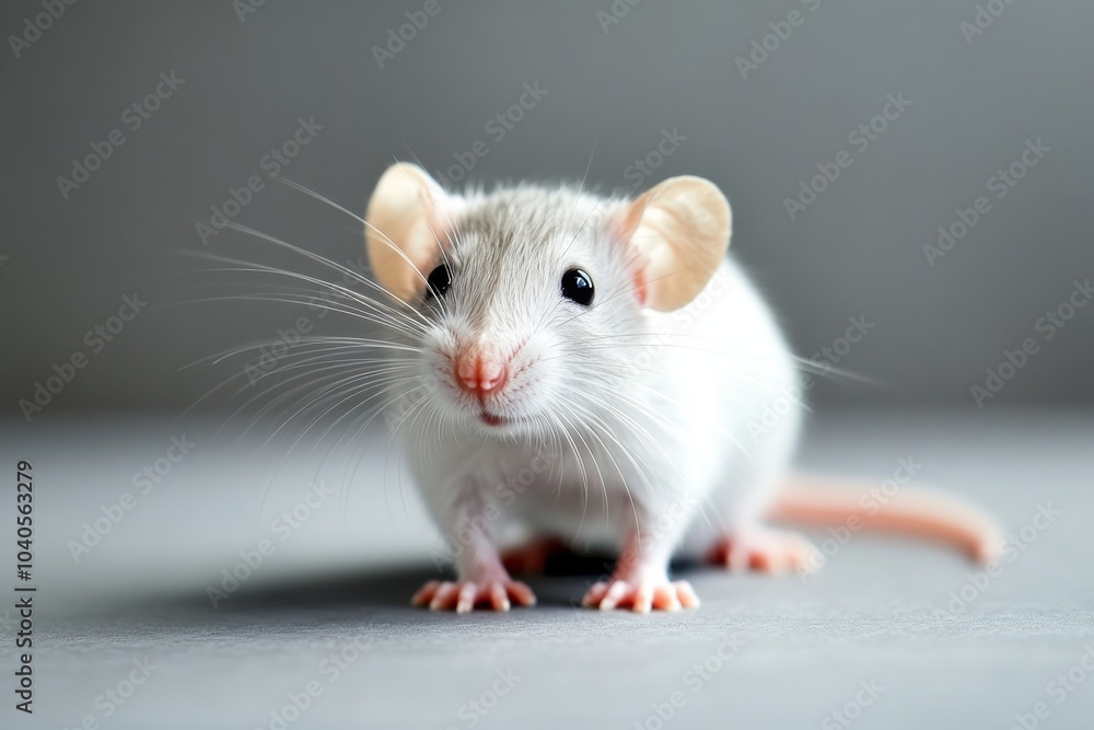 A close-up of a curious white mouse exploring its surroundings in a bright indoor setting A close-up of a curious white mouse exploring its surroundings in a bright indoor setting