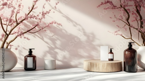 Wallpaper Mural A simple, light background with a stylish podium and soft, pastel accents, ideal for showcasing lifestyle products. Mockup Torontodigital.ca