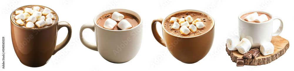 A mug of hot cocoa chocolate with marshmallow set isolated Png, transparent without background. A mug of hot cocoa chocolate with marshmallow set isolated Png, transparent without background.