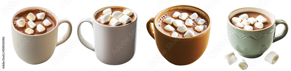 A mug of hot cocoa chocolate with marshmallow set isolated Png, transparent without background. A mug of hot cocoa chocolate with marshmallow set isolated Png, transparent without background.
