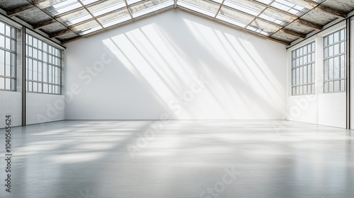 Bright Warehouse Interior with Skylights and Space