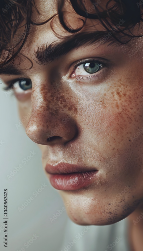 Obraz premium Close-up portrait of a young man with intense gaze