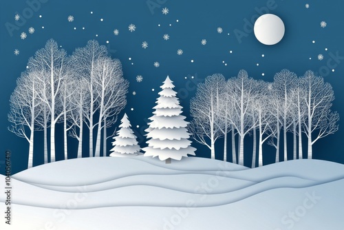Winter wonderland featuring a snow covered landscape with a decorated tree an...