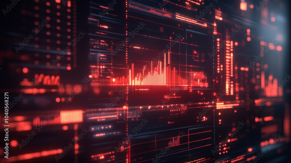 Obraz premium A digital interface showing a bearish market trend, with various financial indicators