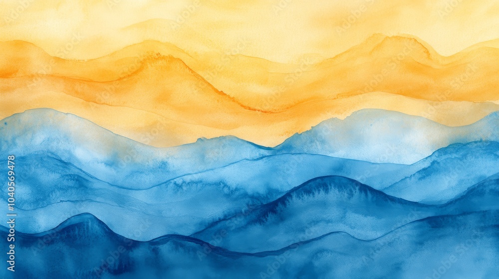 Obraz premium Blue and yellow watercolor wash, minimalistic design, paper texture