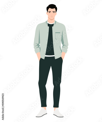 Vector illustration of a man in a light gray jacket. Simple yet stylish combination suitable for a casual urban look.