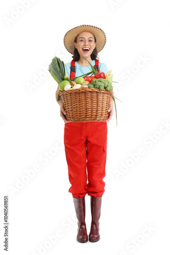 Female farmer with basket o...