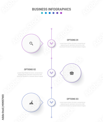 Vertical progress bar featuring 3 arrow-shaped elements, symbolizing the three stages of business strategy and progression. Clean timeline infographic design template. Vector for mobile presentation.