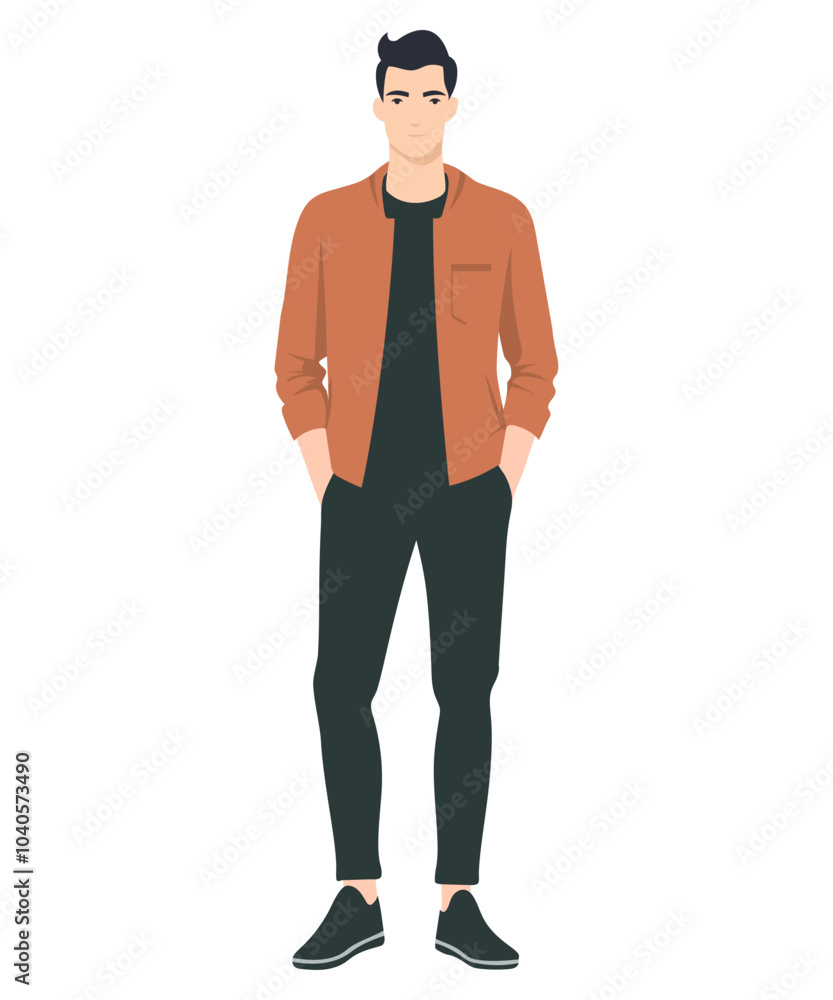 Vector illustration of a man in an orange jacket. Simple yet stylish combination suitable for a casual urban look. Vector illustration of a man in an orange jacket. Simple yet stylish combination suitable for a casual urban look.
